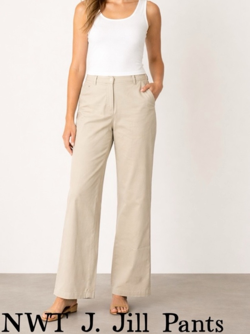 J.Jill Wide Leg Pants Women’s Size 12 NWT Stone Beige Casual Work Office